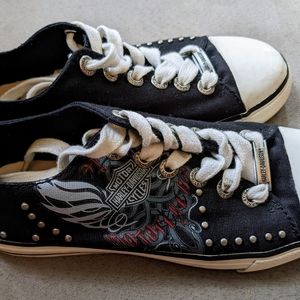 Harley Davidson Ladies Black Chucks Style Shoes Size 6.5